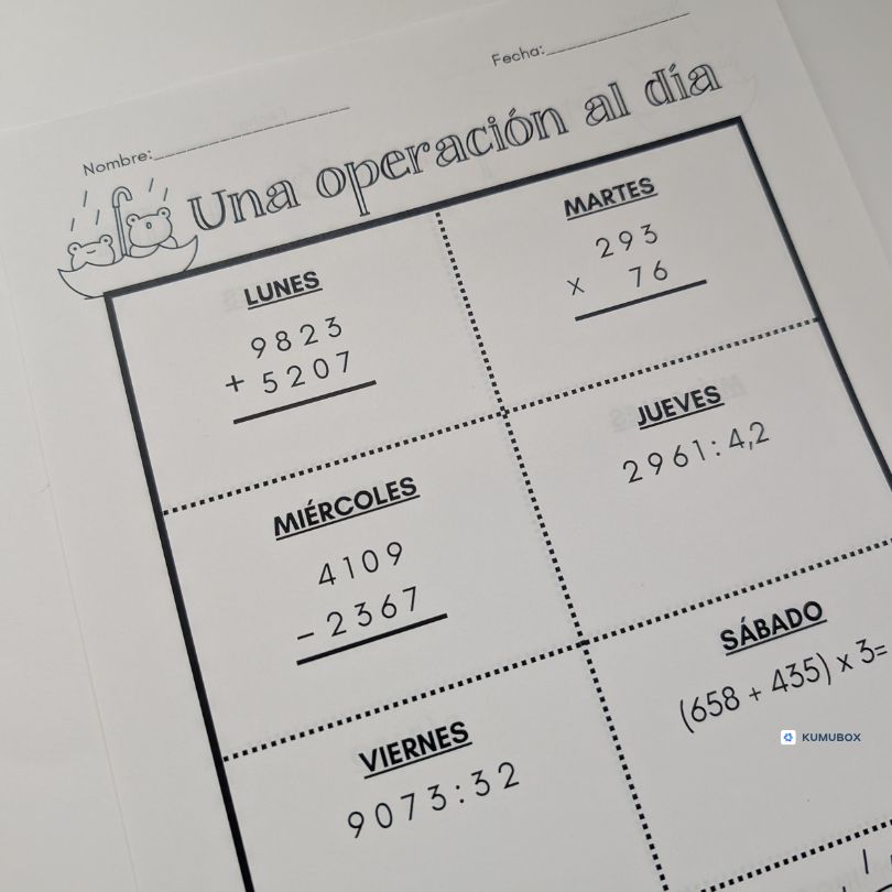 Cuaderno de actividades de cálculo mental con una operación diaria para cada jornada. Ideal para reforzar operaciones básicas.
