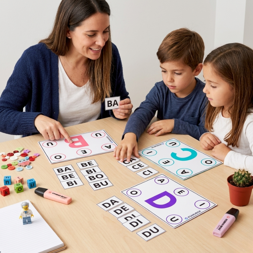 Este recurso didáctico está diseñado para introducir a los estudiantes en el reconocimiento y formación de sílabas a través de la manipulación de fichas y table