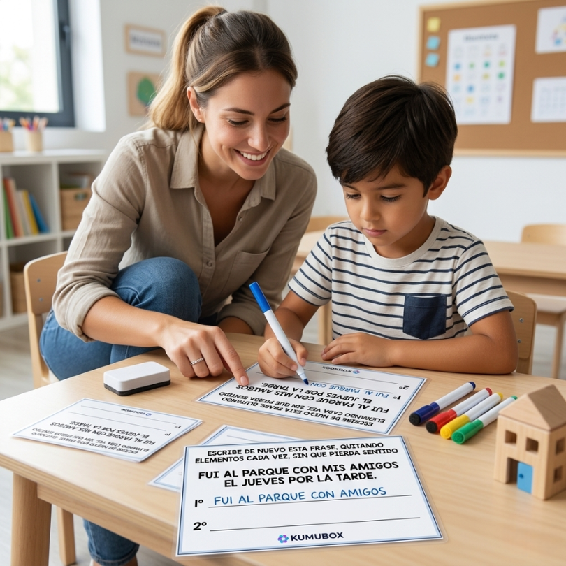pack de 12 tarjetas diseñadas para trabajar la conscienciación léxica y la comprensión lectora en estudiantes con dislexia a través de la reescritura de frases...