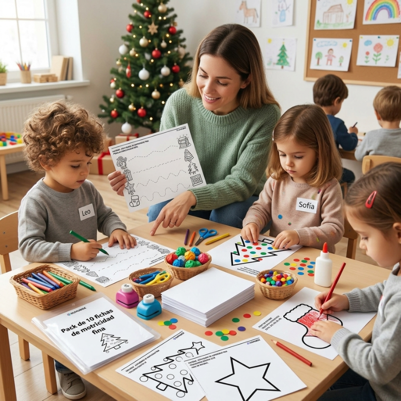 pack de 10 fichas con actividades navideñas diseñadas para desarrollar la motricidad fina en educación infantil y el aula enclave estas actividades incluyen eje...