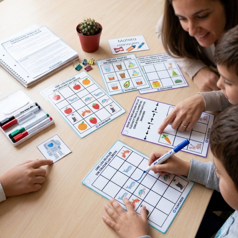 este recurso educativo contiene 12 tarjetas de juego con dos modelos distintos diseñados para desarrollar la concentración y la lógica en alumnos con tdah inclu...