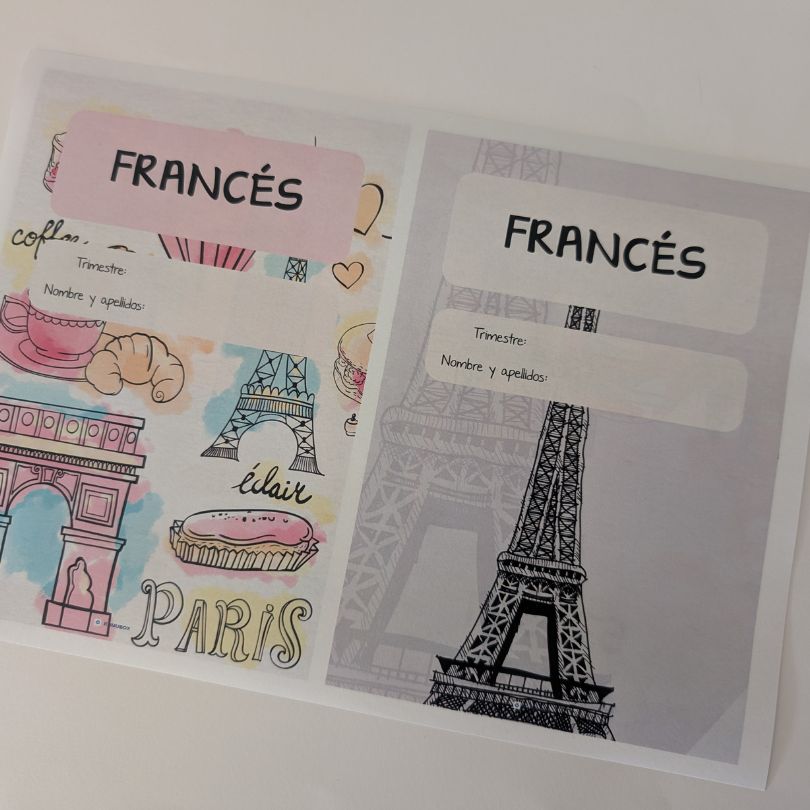 Portadas imprimibles de Inglés y Francés para organizar fichas y trabajos durante el curso, fomentando la creatividad y la responsabilidad del alumnado.